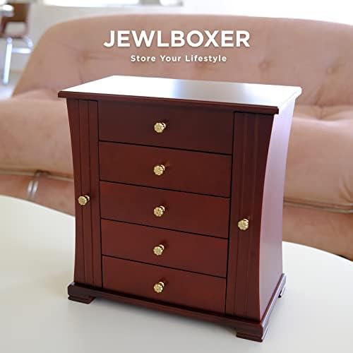 JewlBoxer Nakit-Organizator - Kutija sa 4 ladice i velikim ogledalom, prstenom, ogrlicom i organizatorom naušnice, smeđi, orah