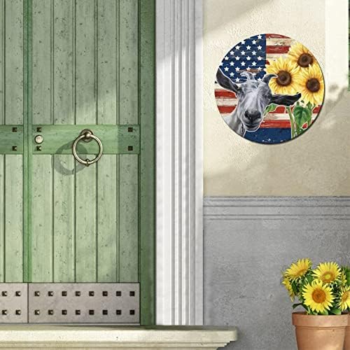 Vintage Metal Tin potpisao je Sjedinjene Države zastava Suncokretači i cvjetne farme Životinje Retro soba Početna Potpiši Dekorativni vijenac Potpisuje metalne umjetničke otiske za sjedašću seosku kuća u umjetničkoj dekoru 9 inča