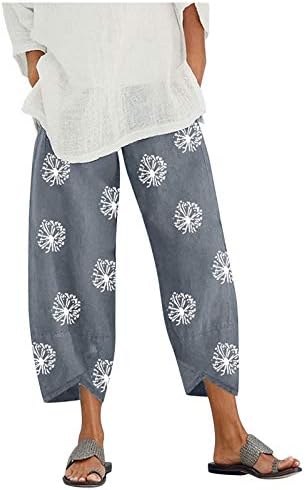 Capri pantalone za žene maslačak Print pamučne posteljine harem hlače sa džepovima retro labavi moli kat hlače za odbore