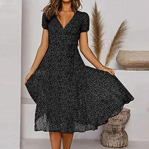 Miashui Nedeljna haljina za žene Ležerne haljina Ljetna haljina V izrez Solid Boja Polka Dot Print Haljina Dress Dressets