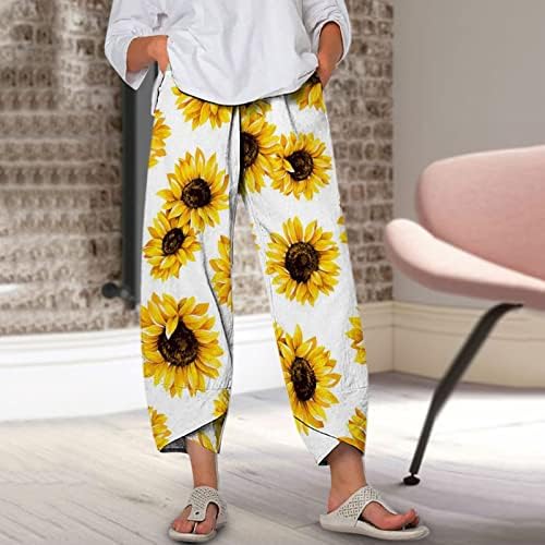 Firero Wide noga Palazzo pantalone za žene Ljeto tiskovine obrezane Capri hlače casual salon plus pantalone veličine sa džepom