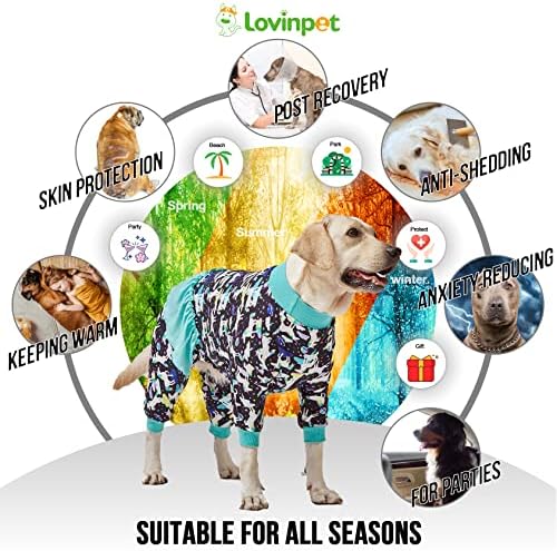 LovinPet Veliki džinovski pas pidžama, majica za povratnu operaciju za velike pse, jednorog u svemiru Crni print / Lagani veliki psi pulover, puni pokrivenost Jammine velike pasmine, PJ / XL