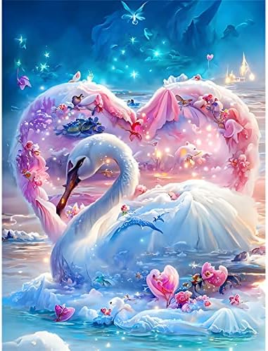 CEOTR 5d bijeli labudni setovi za oslikanje za odrasle, cvjetni srčani dijamantni setovi za diamond, puna bušilica Fantasy Love Heart