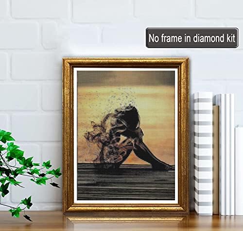 Slikanje 5D Dijamantni setovi u Lonely tužnoj ženi, DIY Diamond Art Beauty Sunset Sets Boja s dijamantima Potpuna okrugla bušilica