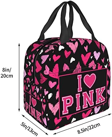 Volim ružičastu & nbsp;torba za ručak Pink Heart prenosiva izolovana kutija za ručak vodootporna tote Bento torba za školski ured