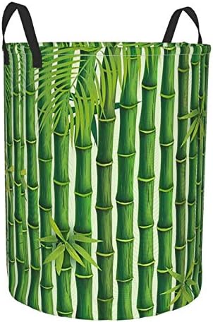 Kiuloam prirodni zeleni bambus Print korpe za veš, korpa za spavaću sobu sklopiva vodootporna Oksfordska tkanina sa ručkom sklopiva