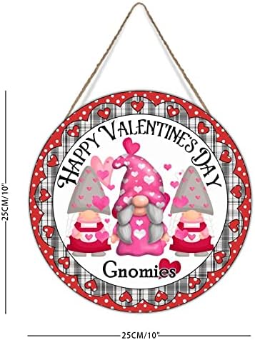 Sretan dan zaljubljenih Gnomies Wood Wall Art Sign Red Heart Wearthed Pingo Gnome Obiteljska drvena ploča krila i vijenac za dnevne