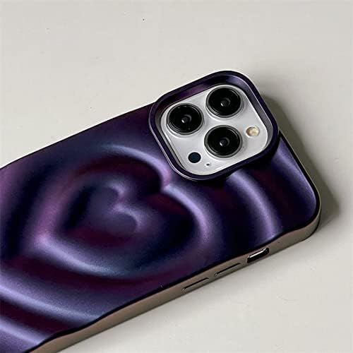 iPhone 14 pro max love heart futrola, modna slatka mekani silikonska ljubičasta 3D srčani vodeni bljesak sjajnih udara na čemu za