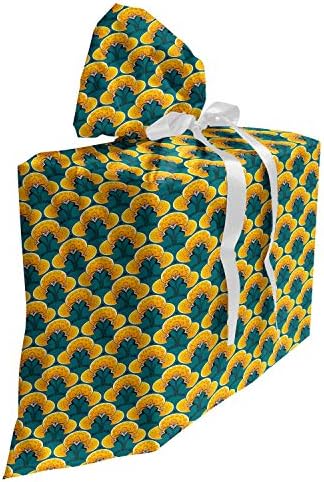 Lunarable East Fabric poklon torba, orijentalna kompozicija sa cvjetnim motivima toplo obojeni apstraktni listovi Istočni dizajn, sadašnja vreća za zabave rođendani sa 3 trake, 27, Teal narandžasta