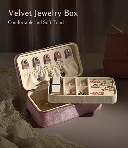 Taimy Mali nakit set za žene, baršunaste nakit Organizator, prijenosni putni nakit Slušalice za pričvršćivanje Narukvica Držač za skladištenje, ružičasta