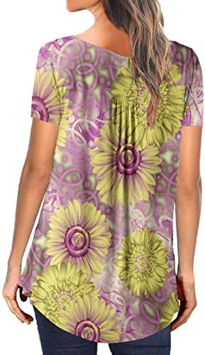 Ženska 2023 ljetna tunika kratkih rukava na vrhu za gamaše cvjetno ispis labavo Flowy majica modna ležerna bluza
