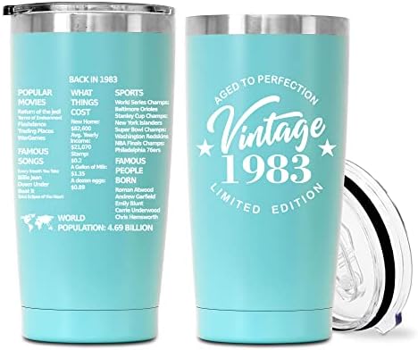 20 Oz plava čaša, Vintage pokloni za 40. rođendan 1983., idealan poklon za žene muške prijatelje, izolovana čaša od nerđajućeg čelika