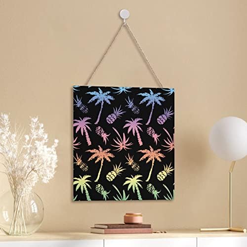 Palm Drveće i ananat drva Natpis plak Pravokutnik smiješno viseći drveni plak zidni umjetnički dekor