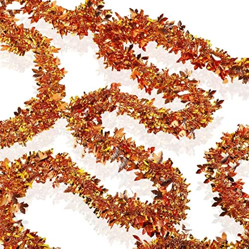 Willbond 32.8 FT X 4 inča Thandgiving Tinsel Garland Gold Fall Garland Maple Leaf Metallic Twist Garland Decor za jesen Jesen Dan