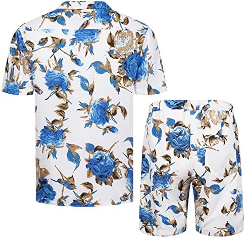 MANTORS MENS cvjetni havajska odijela 2 komada gumna niz majicu kratkih rukava i kratkih hlača