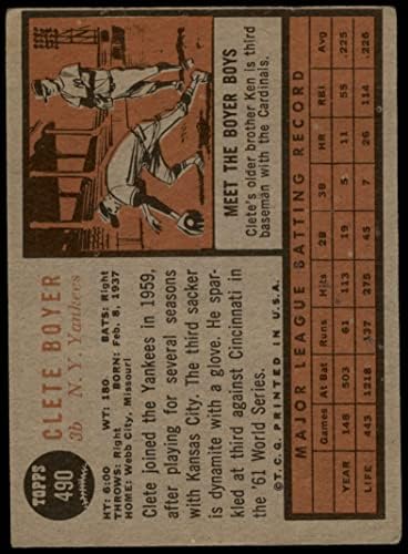 1962 TOPPS 490 Clete Boyer New York Yankees Dean's Cards 2 - Dobri Yankees