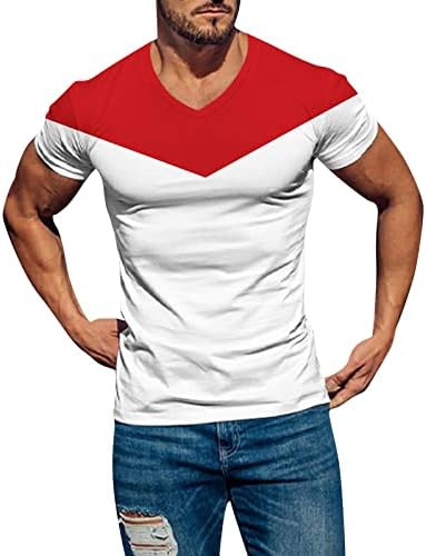 HDDK MENS kratki rukav T-majice V izrez, ljetni blok za patchwork Slim Fit Sports Tee vrhovi atletske vježbe majica