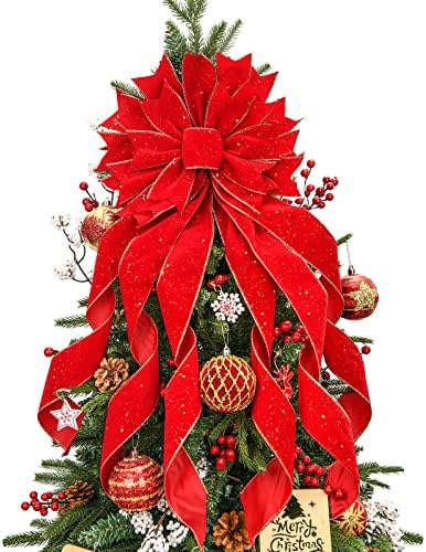 Božićno stablo, 48x13 inča Veliki topper luk sa uzorkama snježnim pahuljicama za božićni ukras
