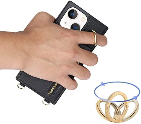 Jaorty Crossbody torbica za novčanik za iPhone 13 Mini 5.4 5G futrola sa držačem za kartice, [rotirajući Držač prstena za 360°] [2-ugaoni nosač] kožna Pu Flip Cover magnetna kopča za žene, crna