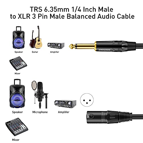DREMAKE Mono 6.35 mm 1/4 ts muški na XLR muški Audio kabl, priključak 6.35 mm do XLR 3-pinski kabl za međusobno povezivanje, 33ft