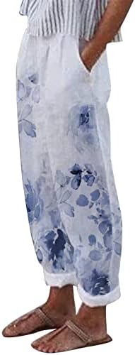 Capri pantalone za žene, 2023. posteljina kapri hlače elastična struka ljetne vintage obrezane pantalone sa džepovima