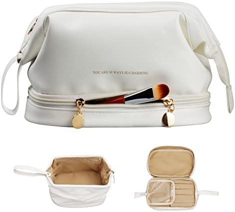 Singrace putna torba za šminkanje za žene: putna kozmetička torba velikog kapaciteta dvoslojna torba za šminkanje Prijenosna torbica