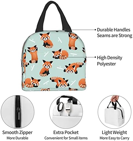 PATNPRT Crvena Panda medvjedi torba za ručak za žene izolovana kutija za ručak sa prednjom džepnom torbom za višekratnu upotrebu za