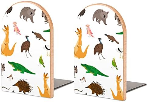 Australija životinje Drvo knjiga završava 2 kom neklizajuće drvene Bookends za kućnu kancelariju dekor teške knjige / CD/Filmovi 5
