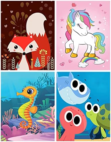 Rekkna 4 Pack DIY boja po broju za djecu, slatke životinje Boja po brojevima za djecu Agees 4-8, jednostavni akrilni akrilni akvarelni