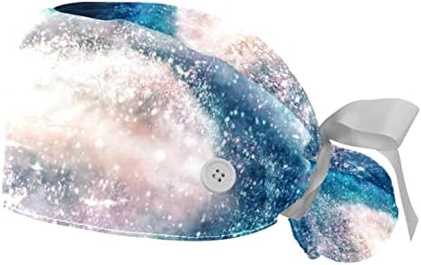 2pcs Žene podesive radne kape sa dugmetom Glitter Blue Sky Nebula Ponytail Torbica Vezati zadnji šešir