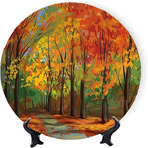 VBTGVE javor ostavlja ukrasne ploče za stol, 8 , jesenju cvjetnu šumu teksture, okrugla ploča sa postoljem za prikaz, za zabavu Kuhinjski