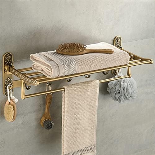 YFQHDD Besplatno sklopivi antikni mesingani nosač ručnika za kupanje Aktivni kupatilo ručnik držač dvostruka ručnik polica sa kukama