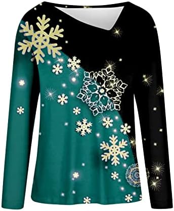 Nokmopo božićna majica za žene casual modni božićni ispis dijagonalni V-izrez srednji dugi rukavi pulover majice