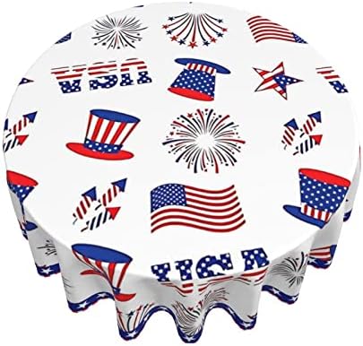 GHEOR 4. jula stolnjak okrugli 60-inčni vatromet američke zastave & nbsp;Patriotski & nbsp;stolnjak perivi stolnjak za višekratnu