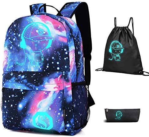 Flymei Cool Anime Bookback, svjetlucav ruksak s torbom za crtanje i olovkom za dječake / djevojke, Galaxy ruksak za dječake lagani