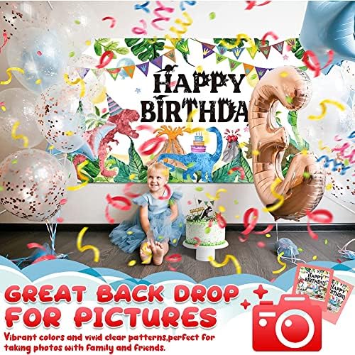 Dinosaur Backdrop, Tema iz džungle Happy Rođendan Fotografija Pozadina, 73 '' x 43 '' Zidni baner za dječake Dječje djece Kuhinga za odmor