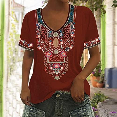 Ženski boho izvezeni seljački vrhovi V izrez kratkih rukava majica Meksičke majice Dressy Ležerne tunike Osnovne bluze 2023