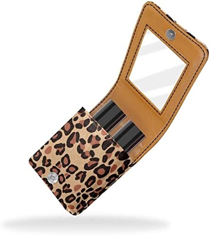 ORYUEKAN Mini torba za šminkanje sa ogledalom, torbica za kvačilo od umjetne kože, Leopard Print Brown Vintage