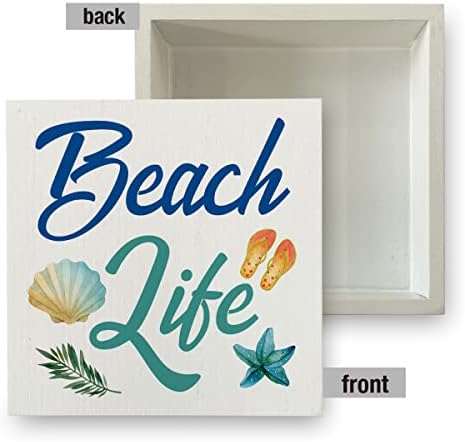 Country Beach Wood Box potpisao je rustikalna plaža Life Drvena kutija potpisao sa ljetnim ukrasnim znakovima blok plaketa za kućni