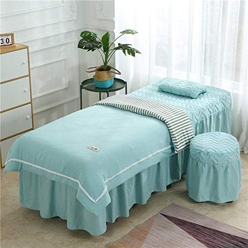 ZHUAN Beauty Bed Cover masažni stol Setovi listova čiste boje,4 komada masažna suknja Spa pokrivač za krevet sa rupom za odmor za lice-plava 70x185cm