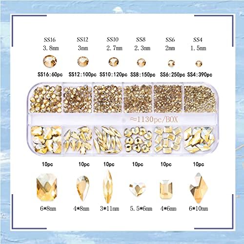1130kom šampanjac Zlatni Rhinestones za nokte Nail Art Crystal Flat Back multi size oblici Zlatni dijamant dragulj kamen DIY nakit