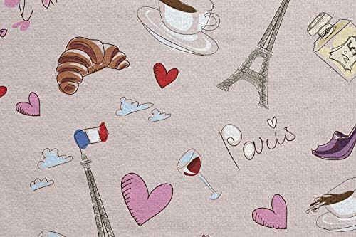 Ambesonne Paris Yoga Mat ručnik, Francuska zastava Kafa Croissan modne cipele Wine Hearts Parfem Popularne oblake Dizajn, Neklizajući