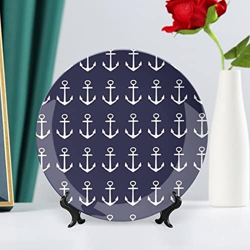 Nautička mornarica Plavo sidro ukrasna ploča okrugla keramička ploča koštana porculat sa zaslonom za dekor vjenčanja