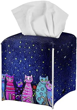 Xoenoiee Cartoon Cats Patterns Tissue Cover PU leather Tissue box Holder kvadratna kutija za salvete moderna futrola za tkivo sa ručkom za kancelariju u spavaćoj sobi u kupatilu
