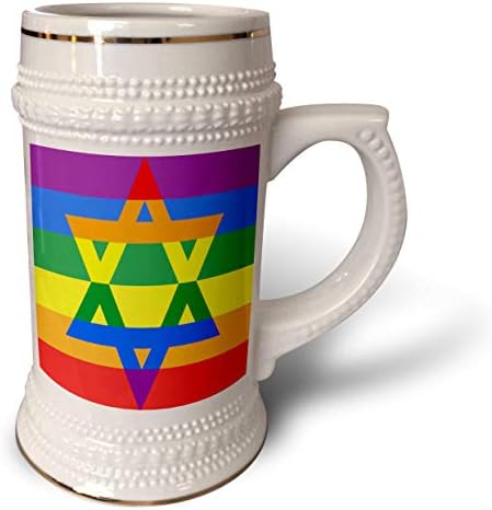 3Droza Ispis jevrejske zvijezde nad Gay Pride bojama - Stein krigla, 18oz, 22oz, bijeli