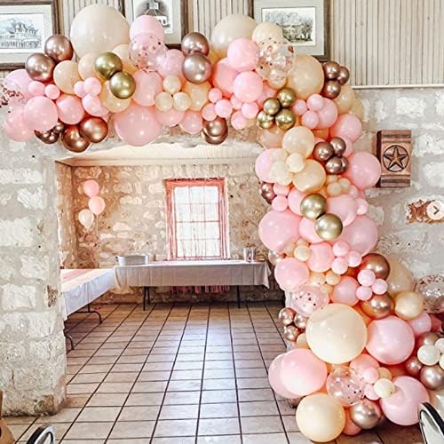 Onemere Baby Exceations za djevojku 145 kom, ružin zlatni balon luk kit sa konferencijama Nude Pink Gold Metallic Balloon Garland za vjenčanje rođendanski tuš