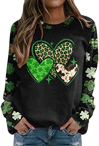 IIUS Green St.Patrick's Thirts majice za žene s dugim rukavima Crewneck Dukseri irski gnomi Ispiši pulover