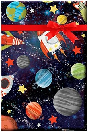 CakeSupplyShop Space Gravity Planets mjesec zemlja svemirska raketa galaksija papir za umotavanje poklona 12ft presavijen poklon oznakama