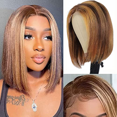 Adyutrlia Ombre Bob Wig Human Hair 13x4 Čipka Frontal Highlight Bob Wig Ljudska kosa Prethodno 150% Gustoća 4/27 Med Bloned BOB perike