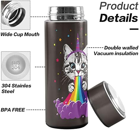 Cataku Funny Cat Rainbow boca za vodu izolirana 16 oz Zakvir za tikvicu od nehrđajućeg čelika za termos boca za kavu Voda pića za višekratnu putnicu za putanje za putanje